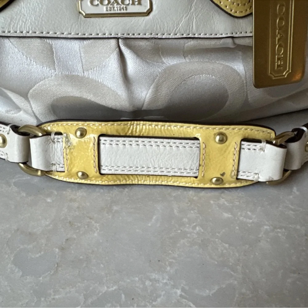 Coach leather canvas Sabrina # 12947 ivory White and Gold Women's Bag purse - Picture 6 of 12